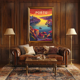 Porto Riverside View: Sunset Cityscape Travel Poster PosterGoat