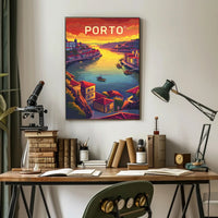 Porto Riverside View: Sunset Cityscape Travel Poster PosterGoat