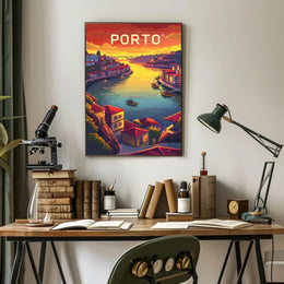 Porto Riverside View: Sunset Cityscape Travel Poster PosterGoat