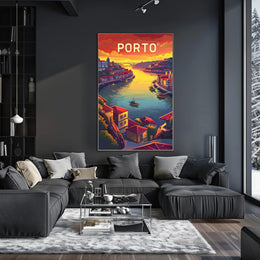 Porto Riverside View: Sunset Cityscape Travel Poster PosterGoat