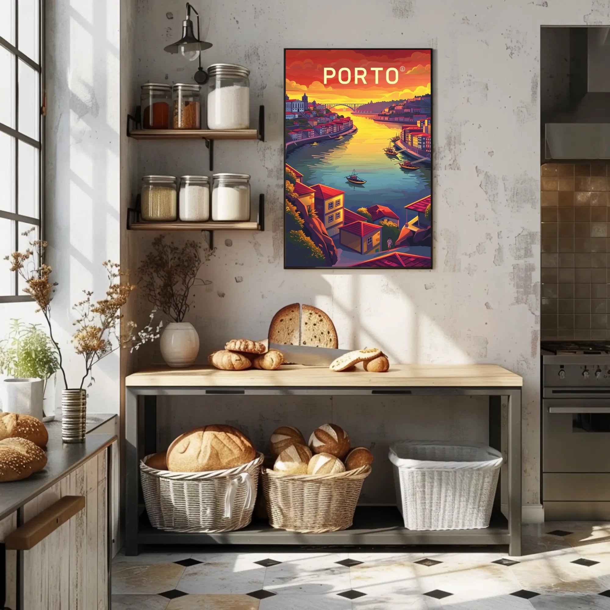 Porto Riverside View: Sunset Cityscape Travel Poster PosterGoat