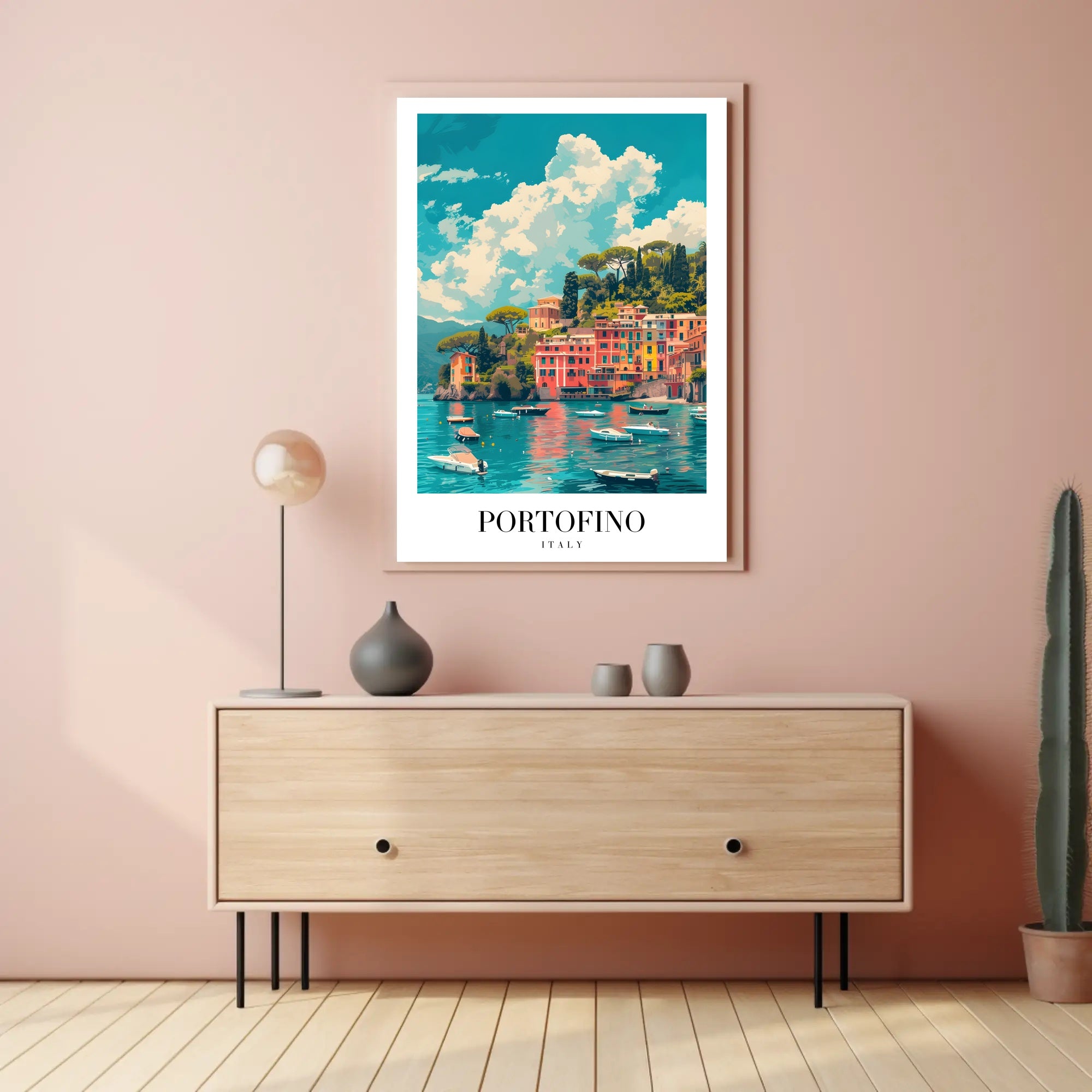 Portofino's Vibrant Seaside, Italy Travel Poster PosterGoat