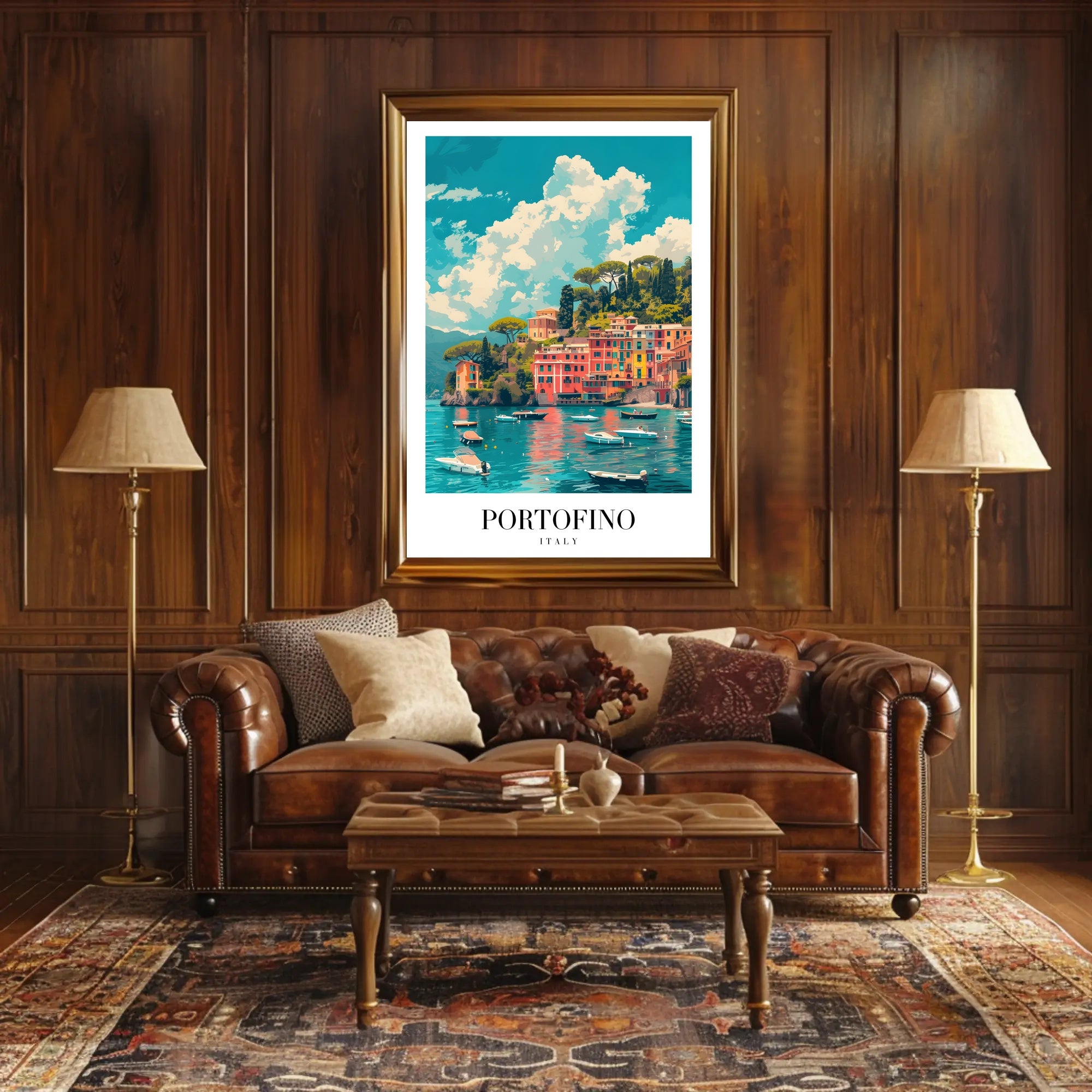 Portofino's Vibrant Seaside, Italy Travel Poster PosterGoat