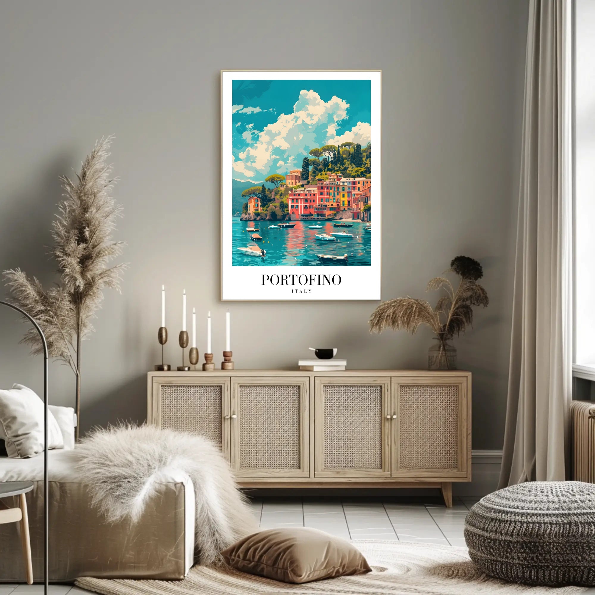 Portofino's Vibrant Seaside, Italy Travel Poster PosterGoat