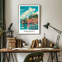 Portofino's Vibrant Seaside, Italy Travel Poster PosterGoat