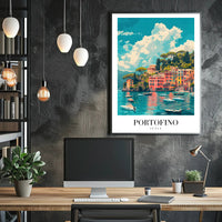 Portofino's Vibrant Seaside, Italy Travel Poster PosterGoat