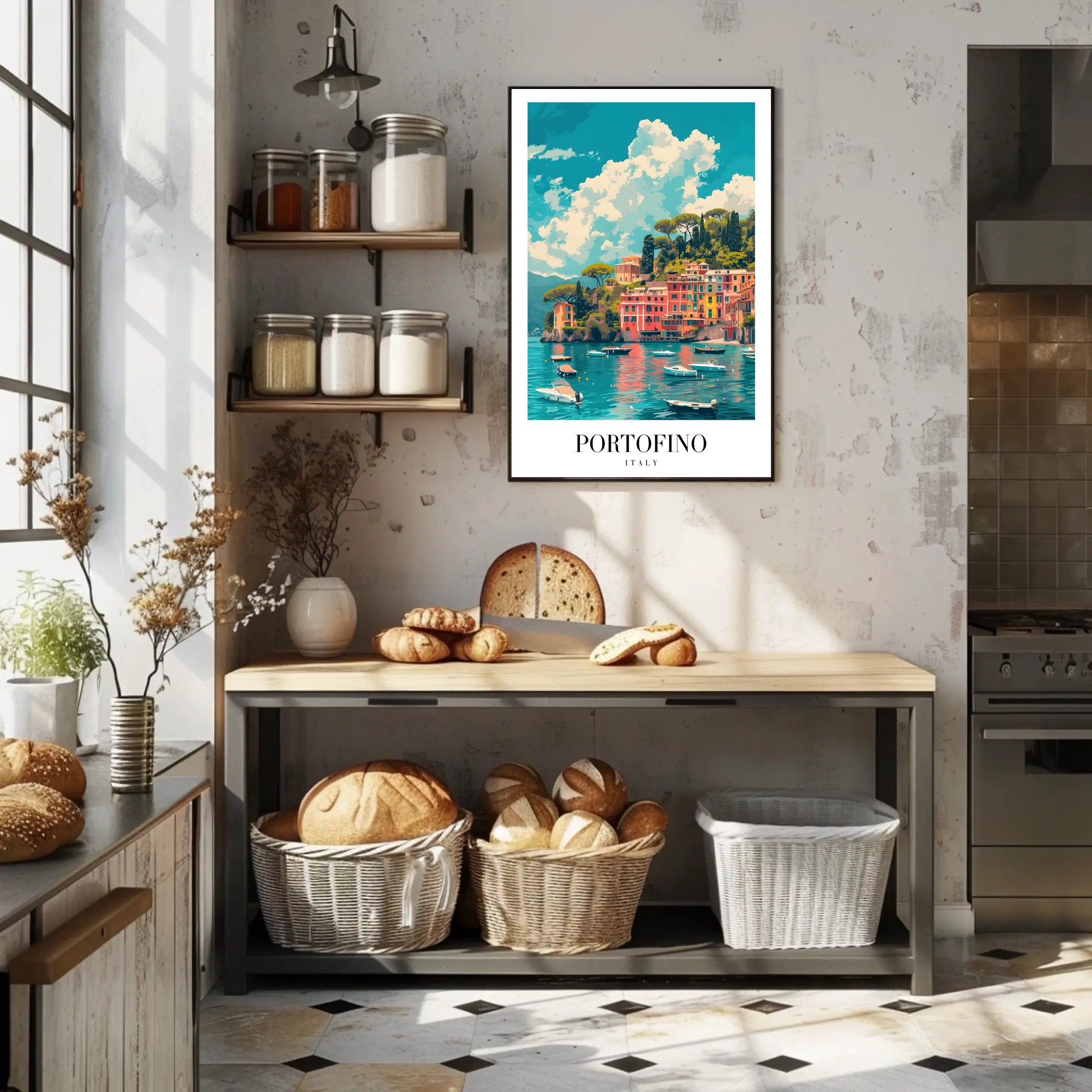 Portofino's Vibrant Seaside, Italy Travel Poster PosterGoat