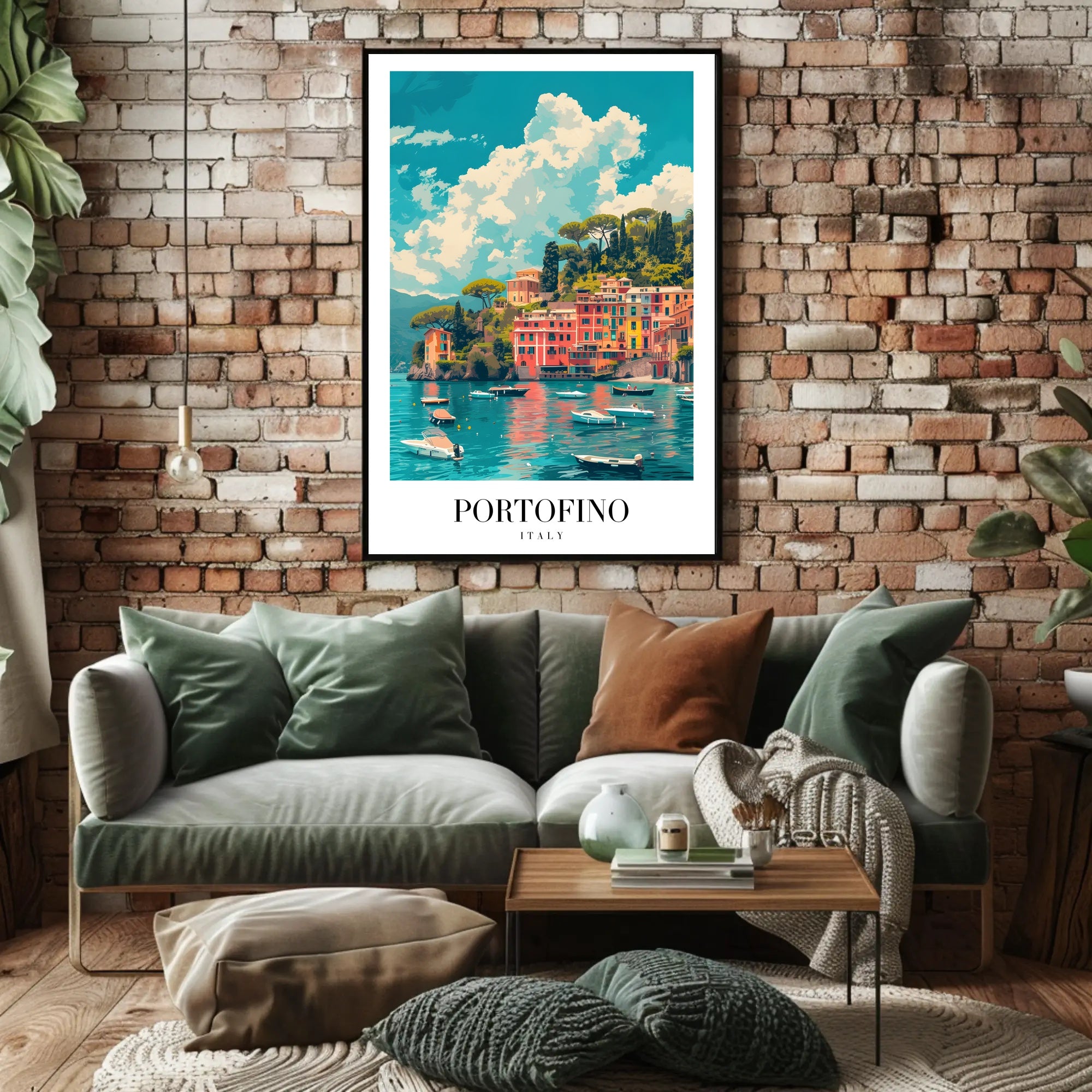 Portofino's Vibrant Seaside, Italy Travel Poster PosterGoat