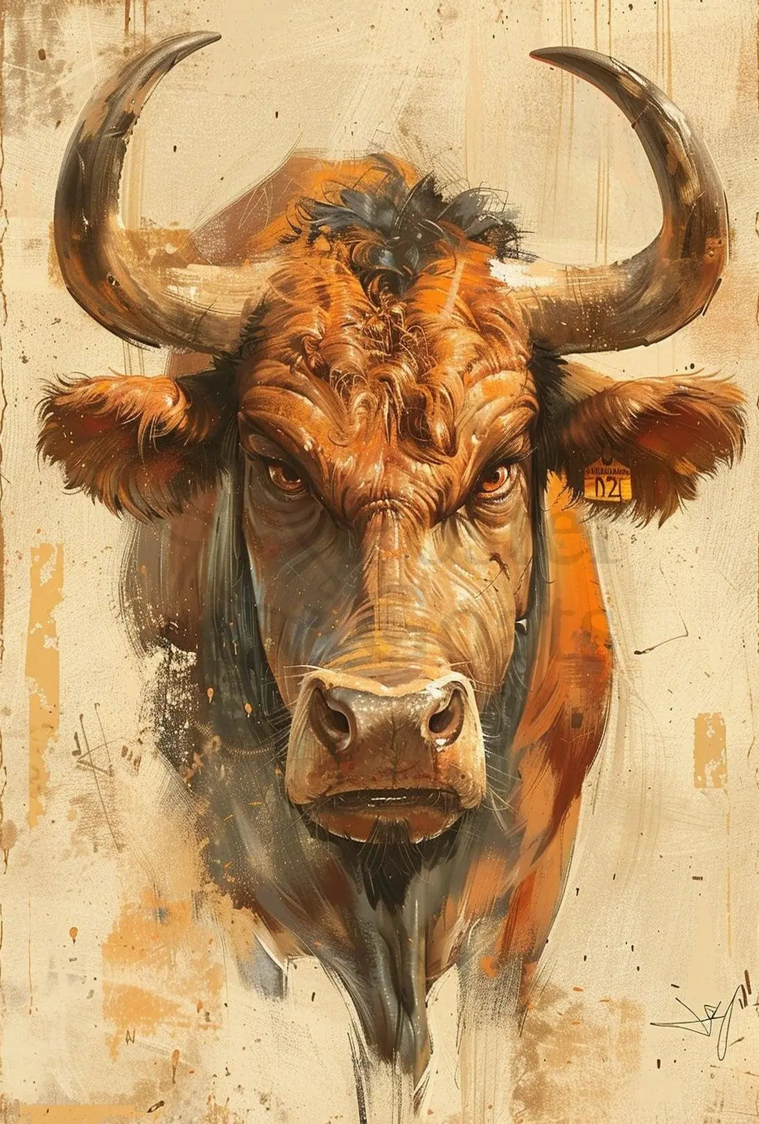 Powerful Bull Artistic Design Print Animal Poster PosterGoat