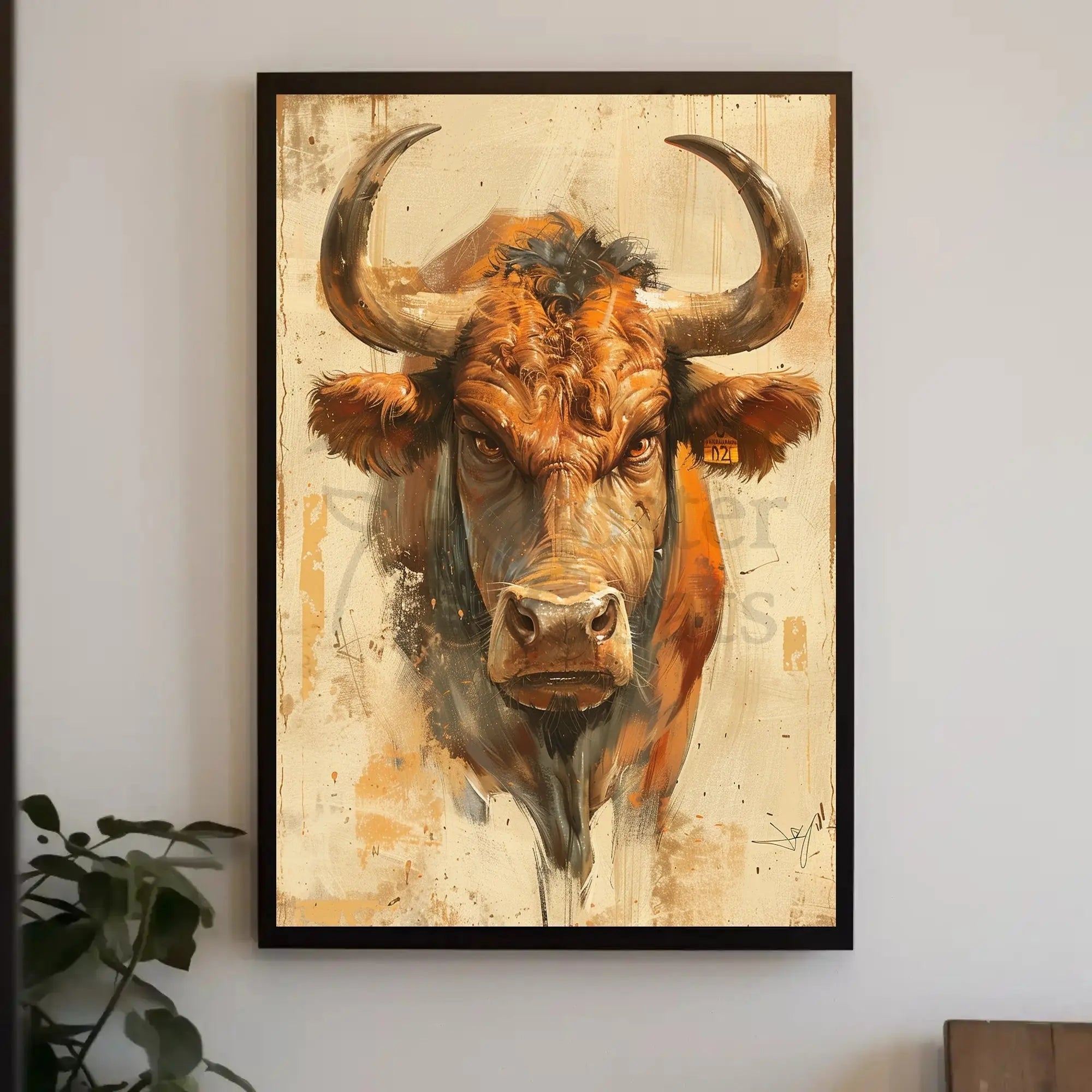 Powerful Bull Artistic Design Print Animal Poster PosterGoat