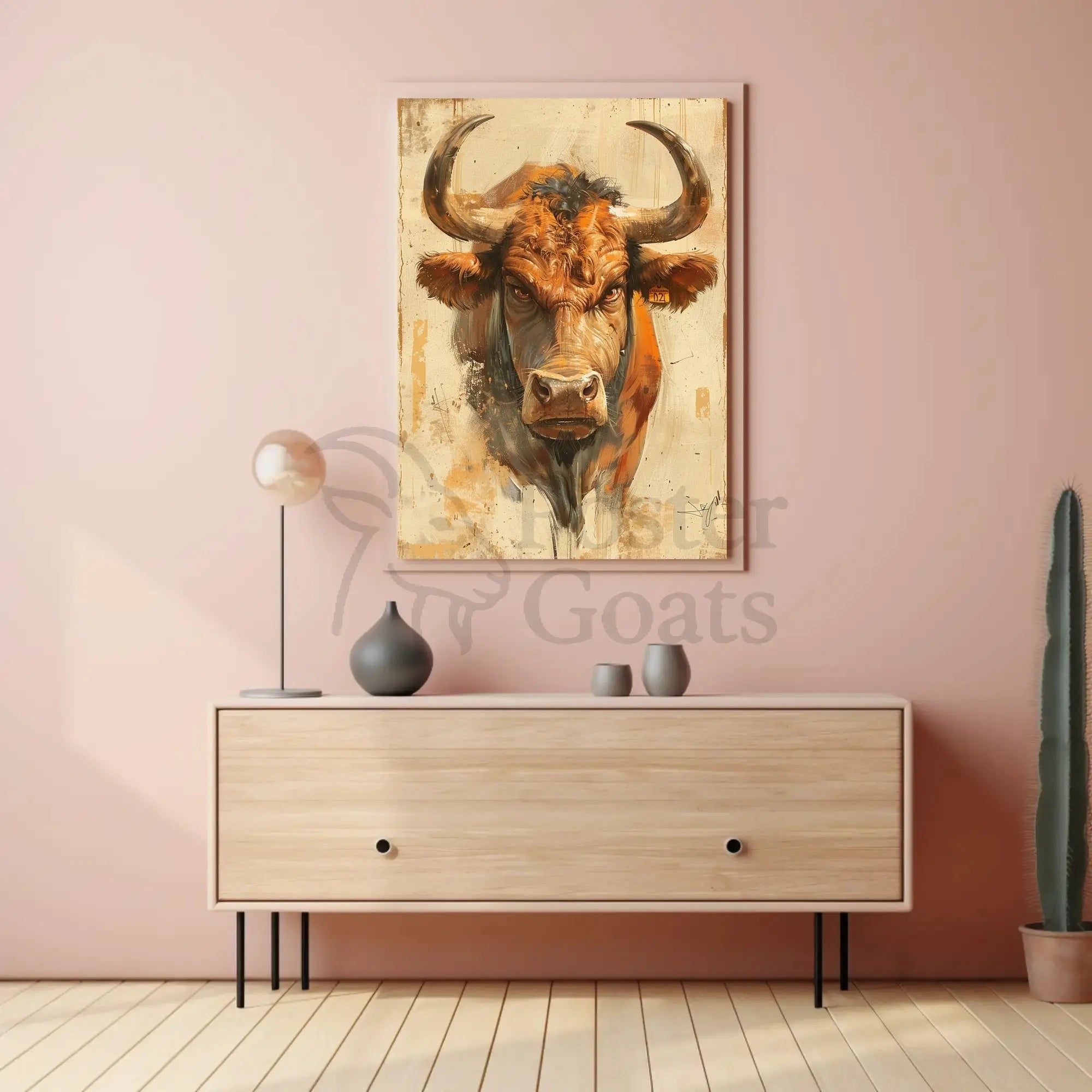 Powerful Bull Artistic Design Print Animal Poster PosterGoat