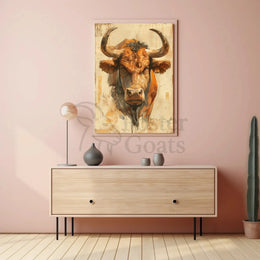 Powerful Bull Artistic Design Print Animal Poster PosterGoat