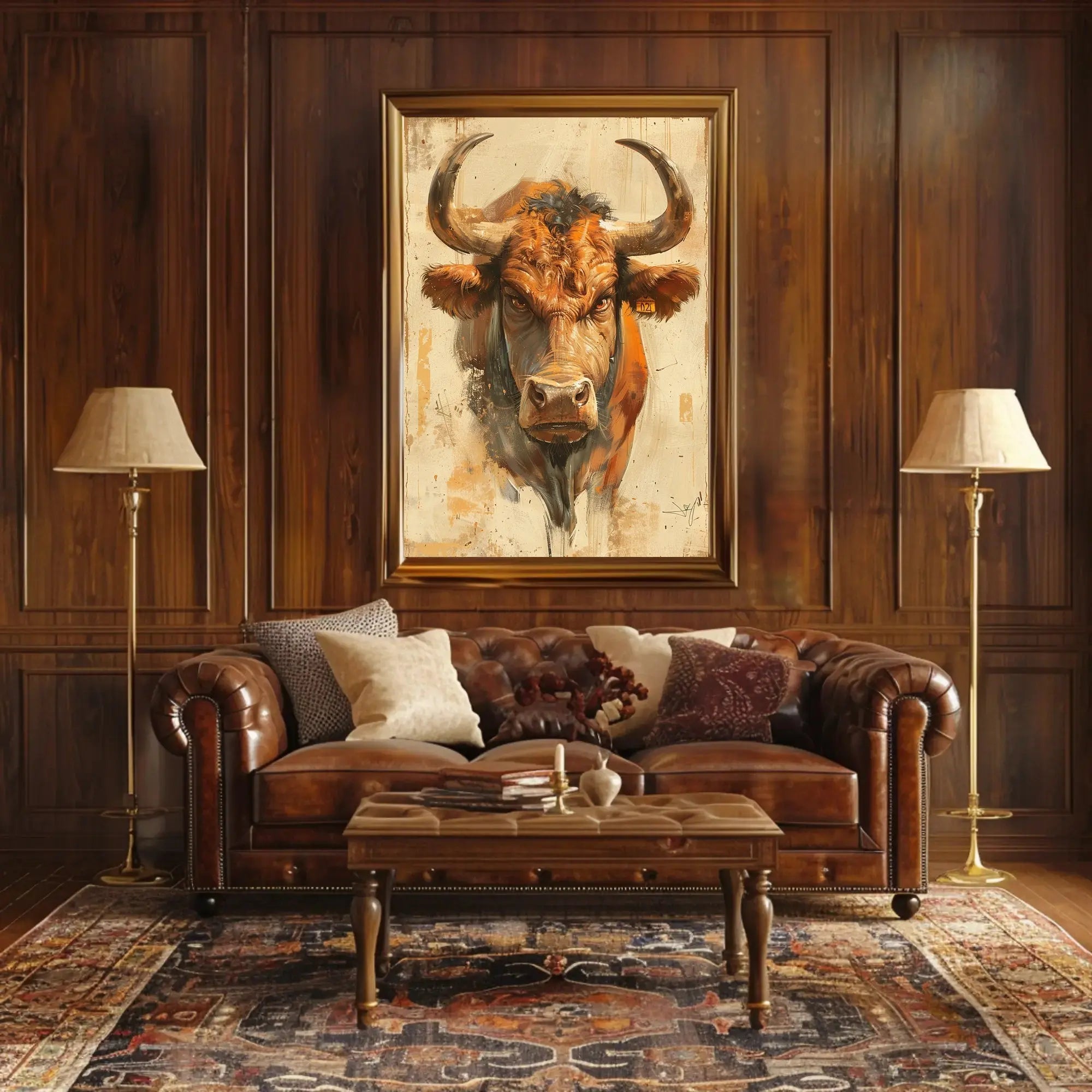 Powerful Bull Artistic Design Print Animal Poster PosterGoat