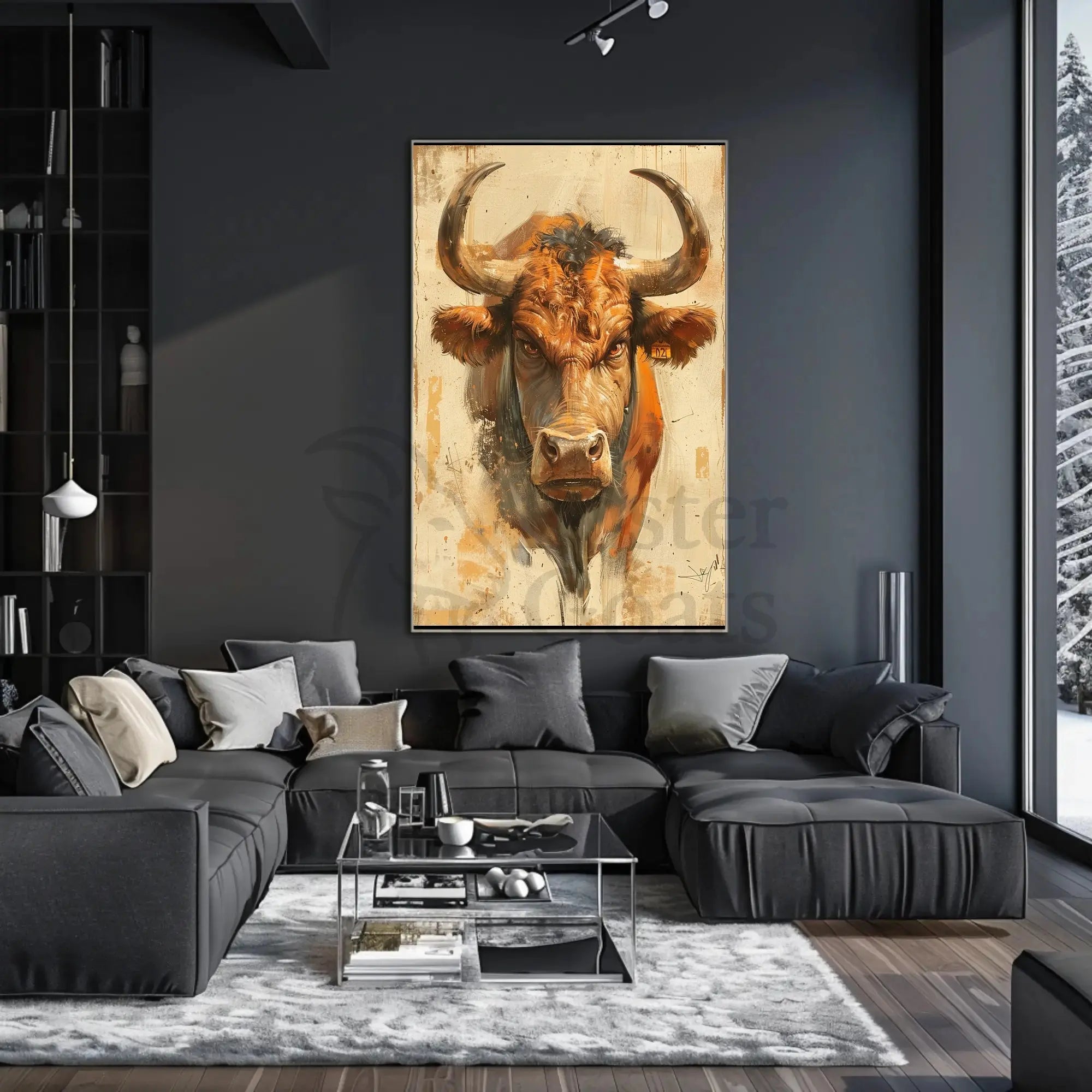 Powerful Bull Artistic Design Print Animal Poster PosterGoat