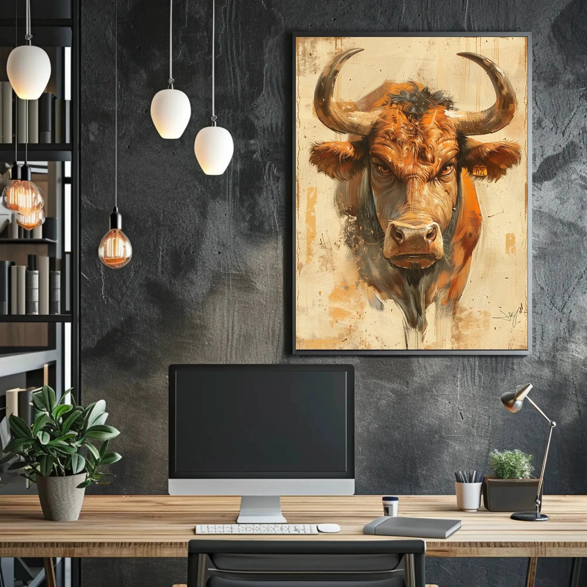 Powerful Bull Artistic Design Print Animal Poster PosterGoat