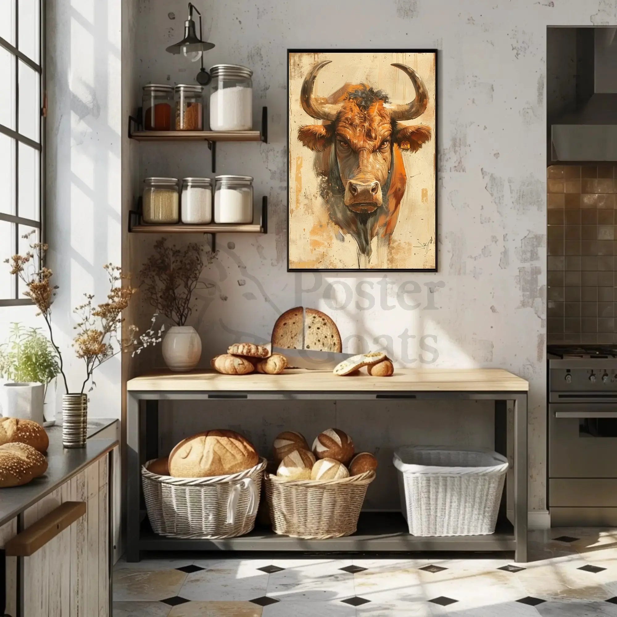 Powerful Bull Artistic Design Print Animal Poster PosterGoat