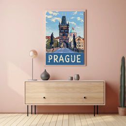 Prague Charles Bridge Travel Artwork - Urban or Cityscape Poster PosterGoat