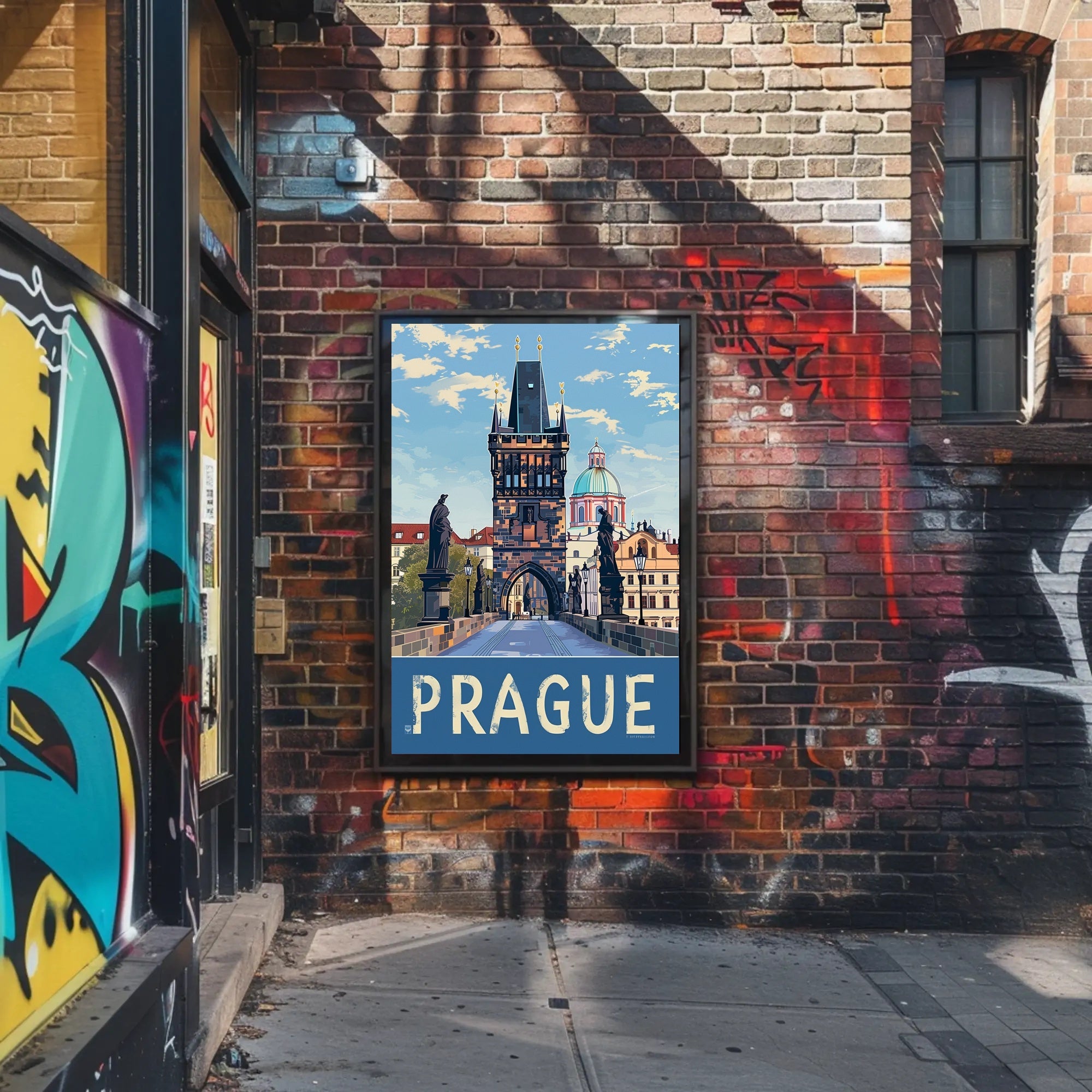 Prague Charles Bridge Travel Artwork - Urban or Cityscape Poster PosterGoat