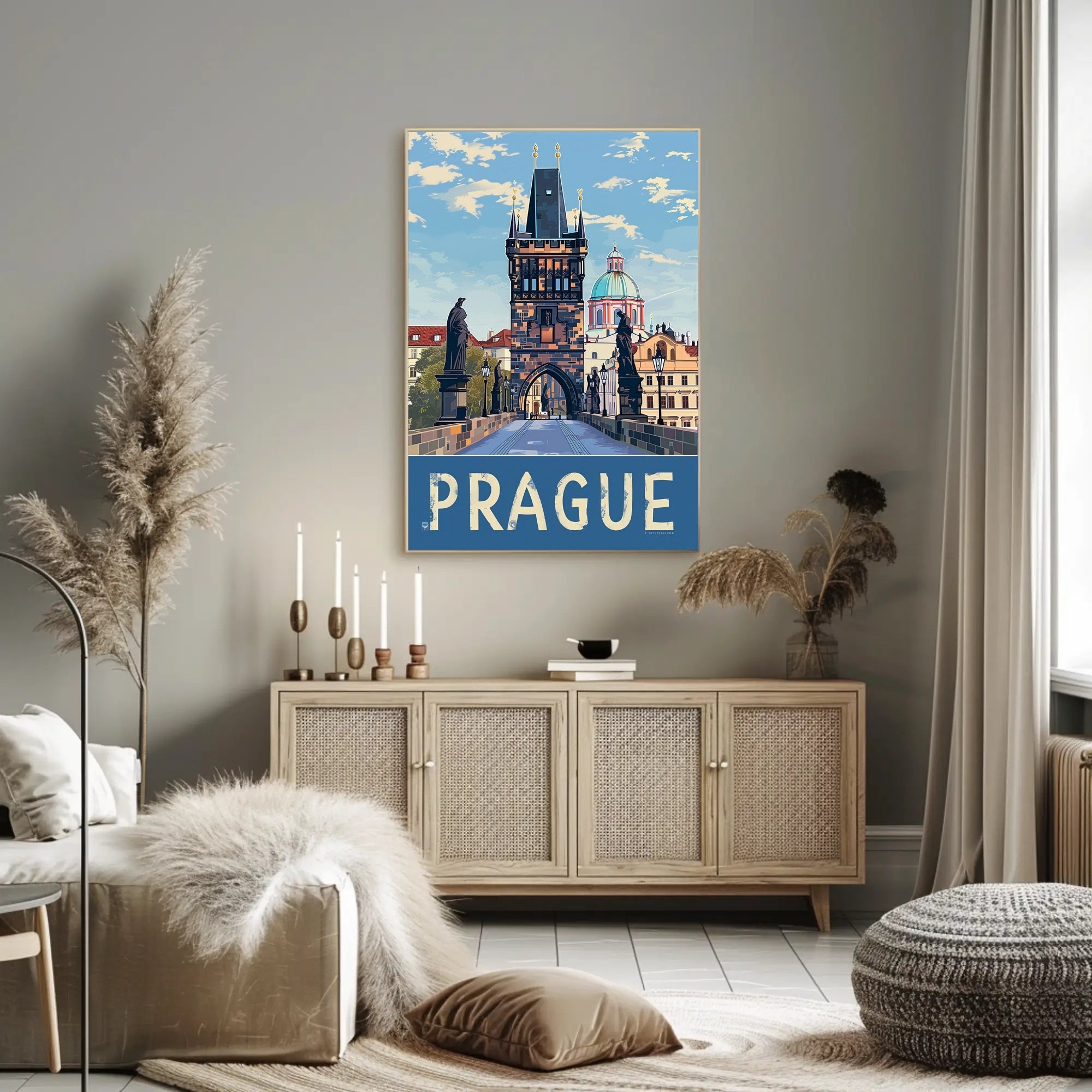 Prague Charles Bridge Travel Artwork - Urban or Cityscape Poster PosterGoat