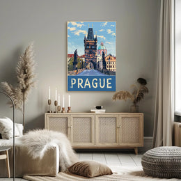 Prague Charles Bridge Travel Artwork - Urban or Cityscape Poster PosterGoat