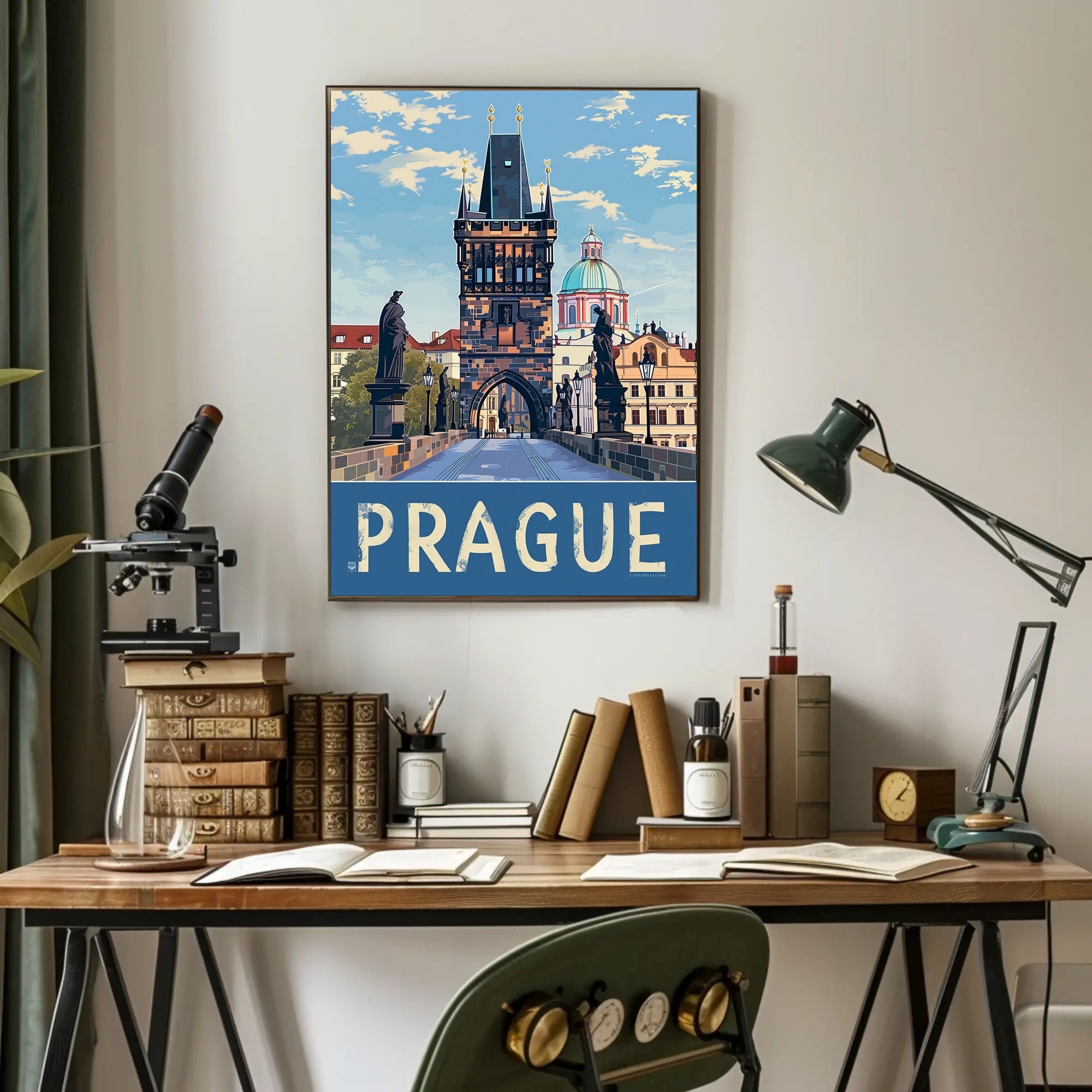 Prague Charles Bridge Travel Artwork - Urban or Cityscape Poster PosterGoat