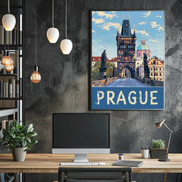 Prague Charles Bridge Travel Artwork - Urban or Cityscape Poster PosterGoat