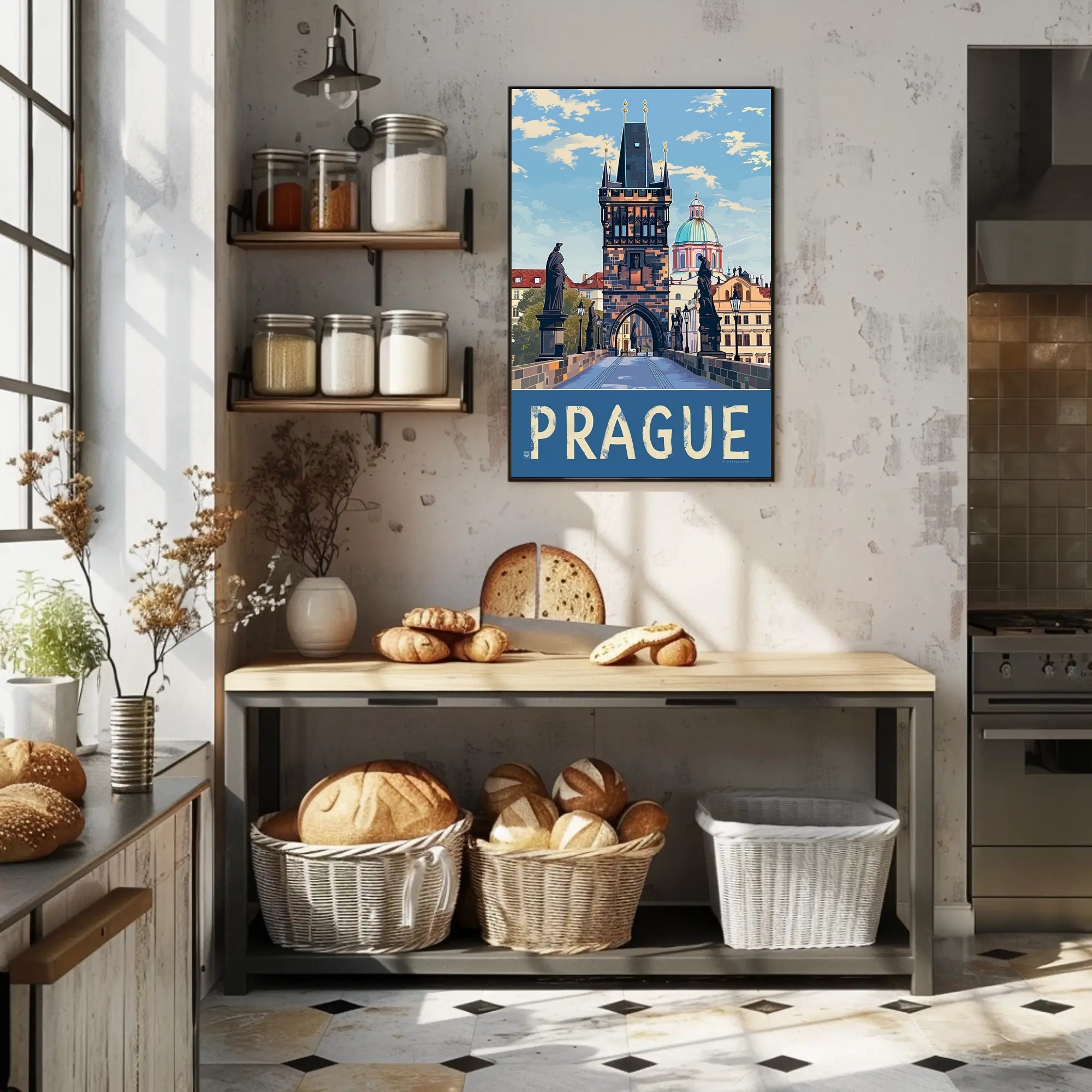 Prague Charles Bridge Travel Artwork - Urban or Cityscape Poster PosterGoat