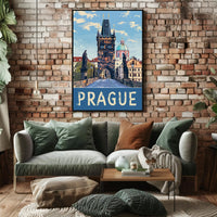 Prague Charles Bridge Travel Artwork - Urban or Cityscape Poster PosterGoat