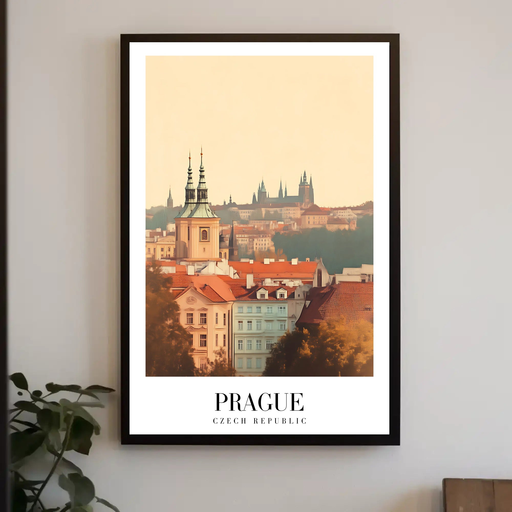 Prague Vintage Cityscape Travel Poster PosterGoat