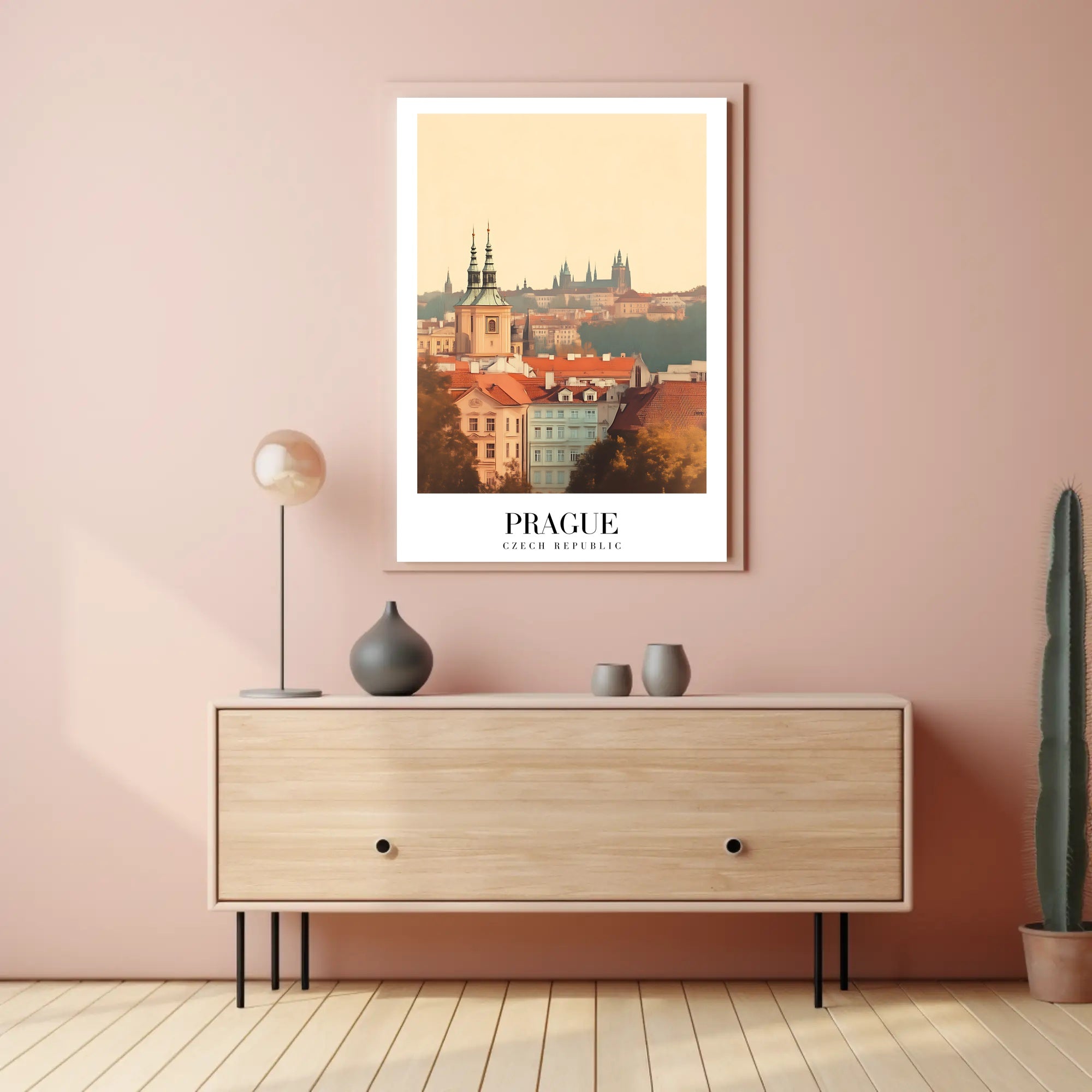 Prague Vintage Cityscape Travel Poster PosterGoat