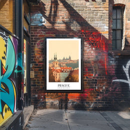 Prague Vintage Cityscape Travel Poster PosterGoat
