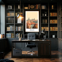 Prague Vintage Cityscape Travel Poster PosterGoat