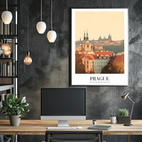 Prague Vintage Cityscape Travel Poster PosterGoat