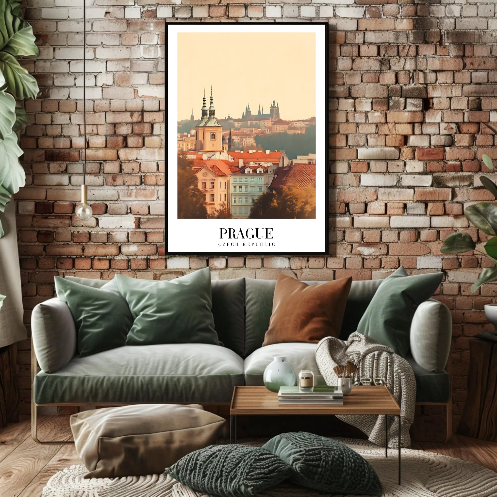 Prague Vintage Cityscape Travel Poster PosterGoat