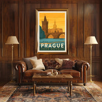 Prague Vintage Travel Poster: Iconic Charles Bridge Scene PosterGoat
