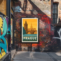 Prague Vintage Travel Poster: Iconic Charles Bridge Scene PosterGoat