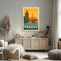 Prague Vintage Travel Poster: Iconic Charles Bridge Scene PosterGoat