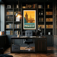 Prague Vintage Travel Poster: Iconic Charles Bridge Scene PosterGoat