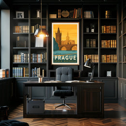 Prague Vintage Travel Poster: Iconic Charles Bridge Scene PosterGoat