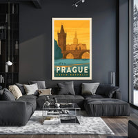 Prague Vintage Travel Poster: Iconic Charles Bridge Scene PosterGoat