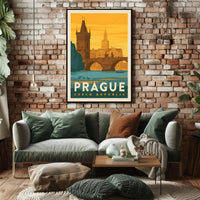 Prague Vintage Travel Poster: Iconic Charles Bridge Scene PosterGoat
