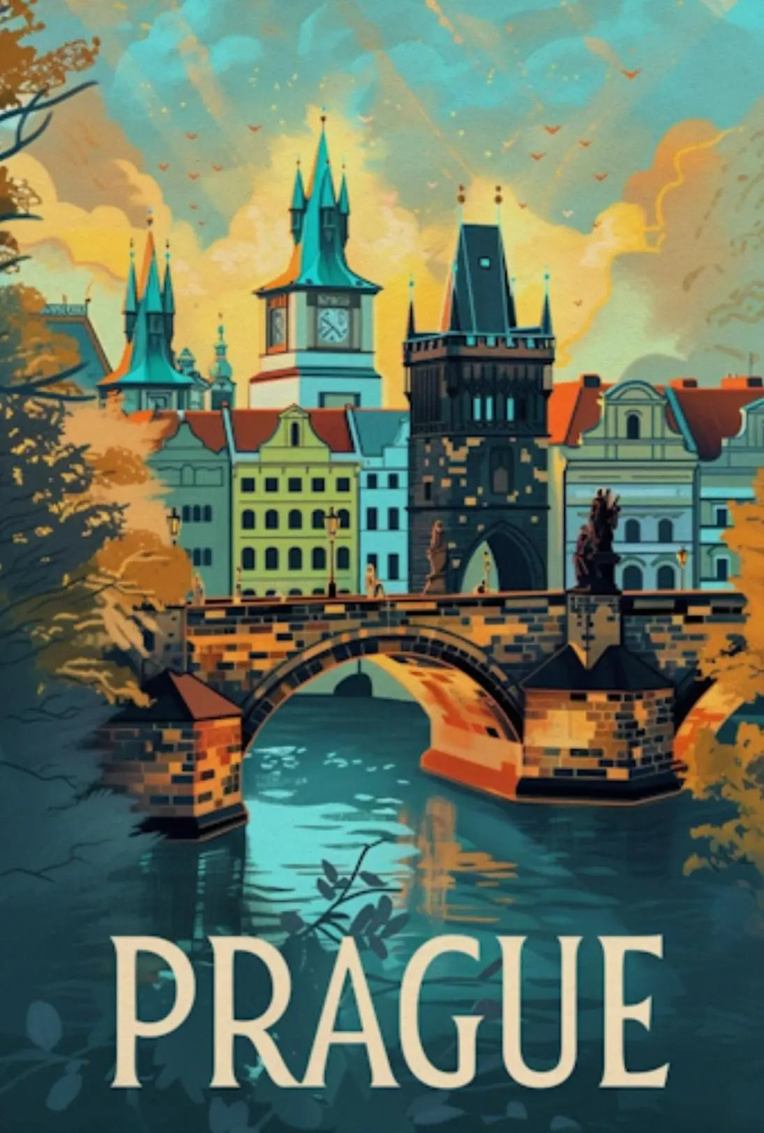 Prague's Iconic Charles Bridge Travel Poster PosterGoat