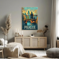 Prague's Iconic Charles Bridge Travel Poster PosterGoat