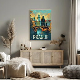 Prague's Iconic Charles Bridge Travel Poster PosterGoat