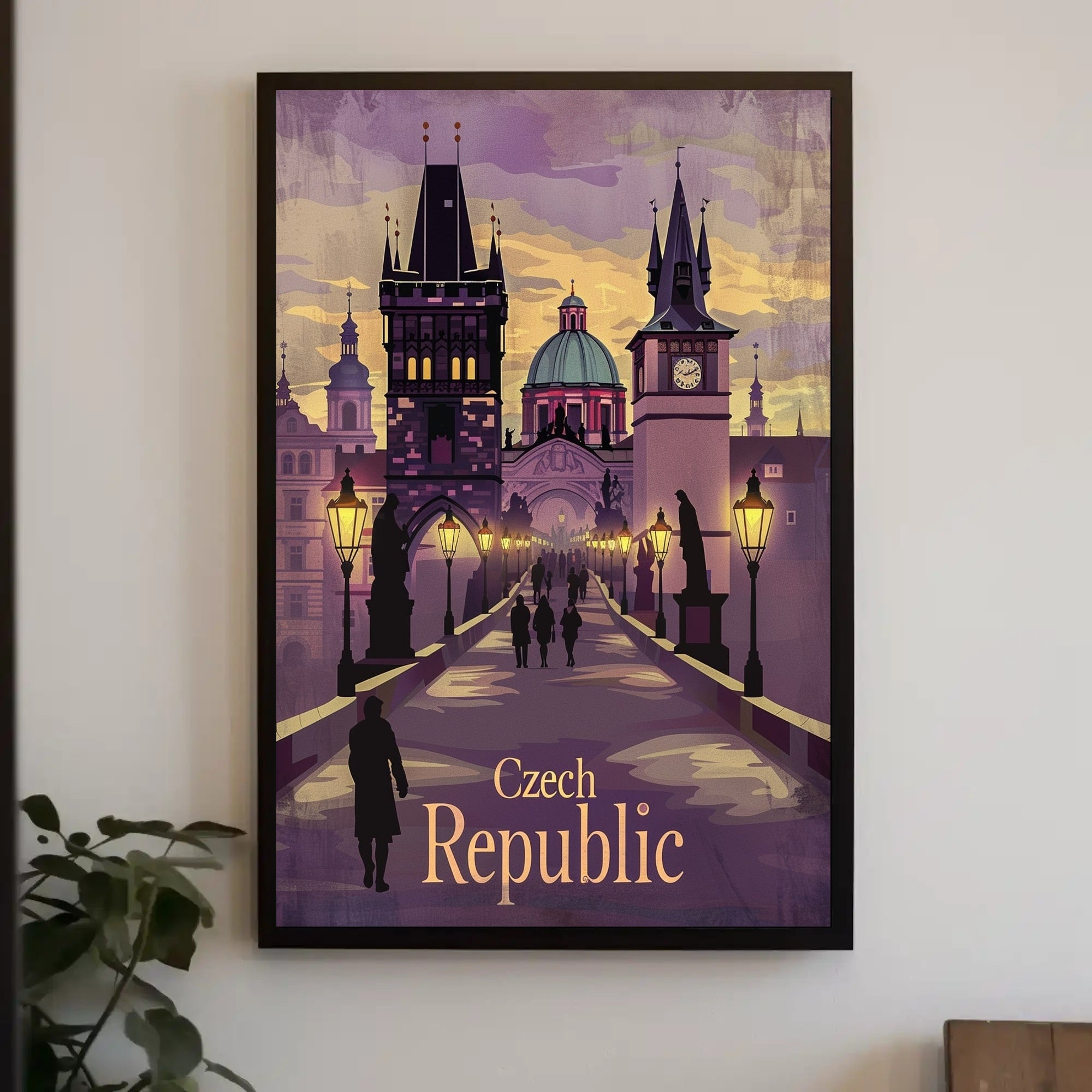 Prague's Iconic Skyline in Vintage Travel Poster PosterGoat