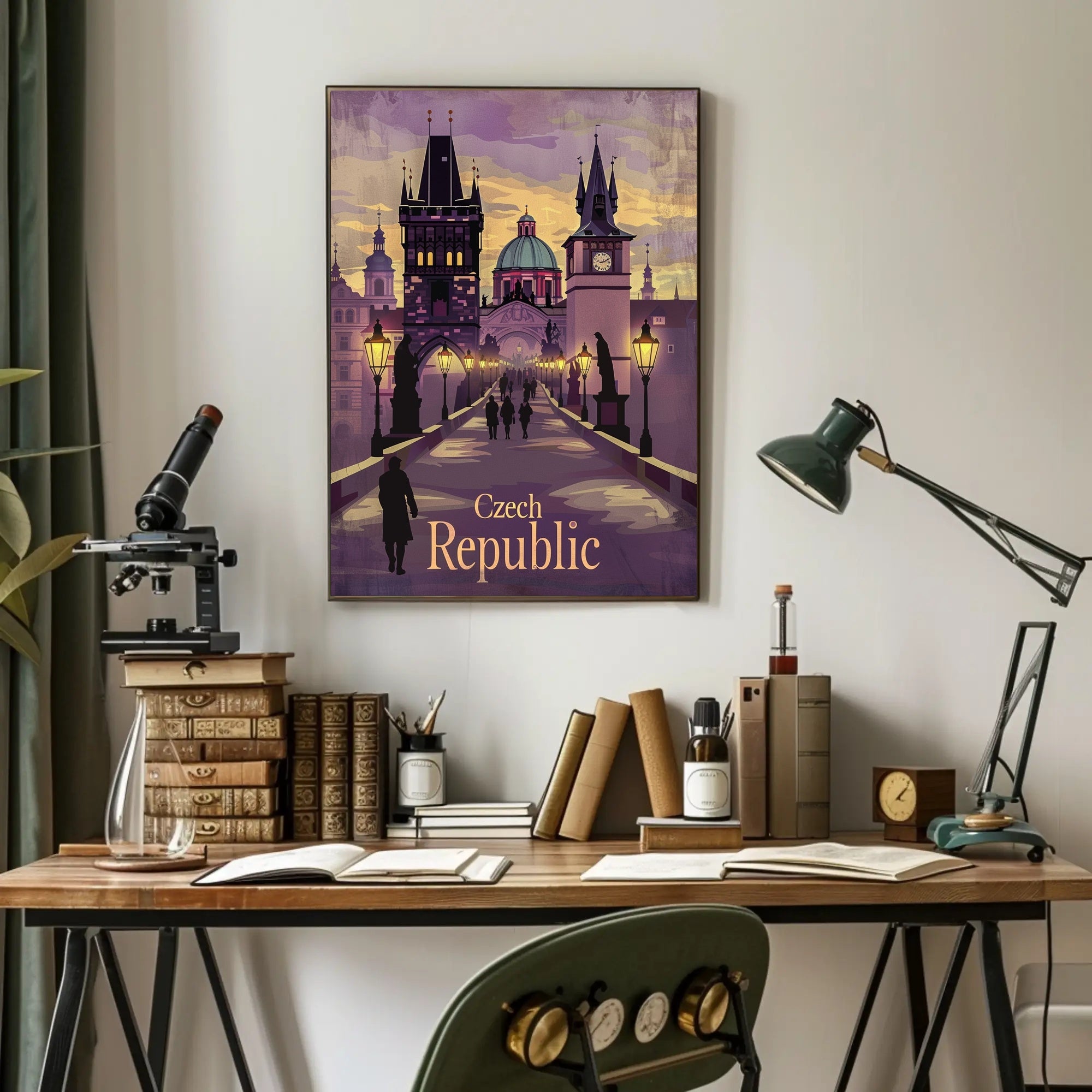 Prague's Iconic Skyline in Vintage Travel Poster PosterGoat