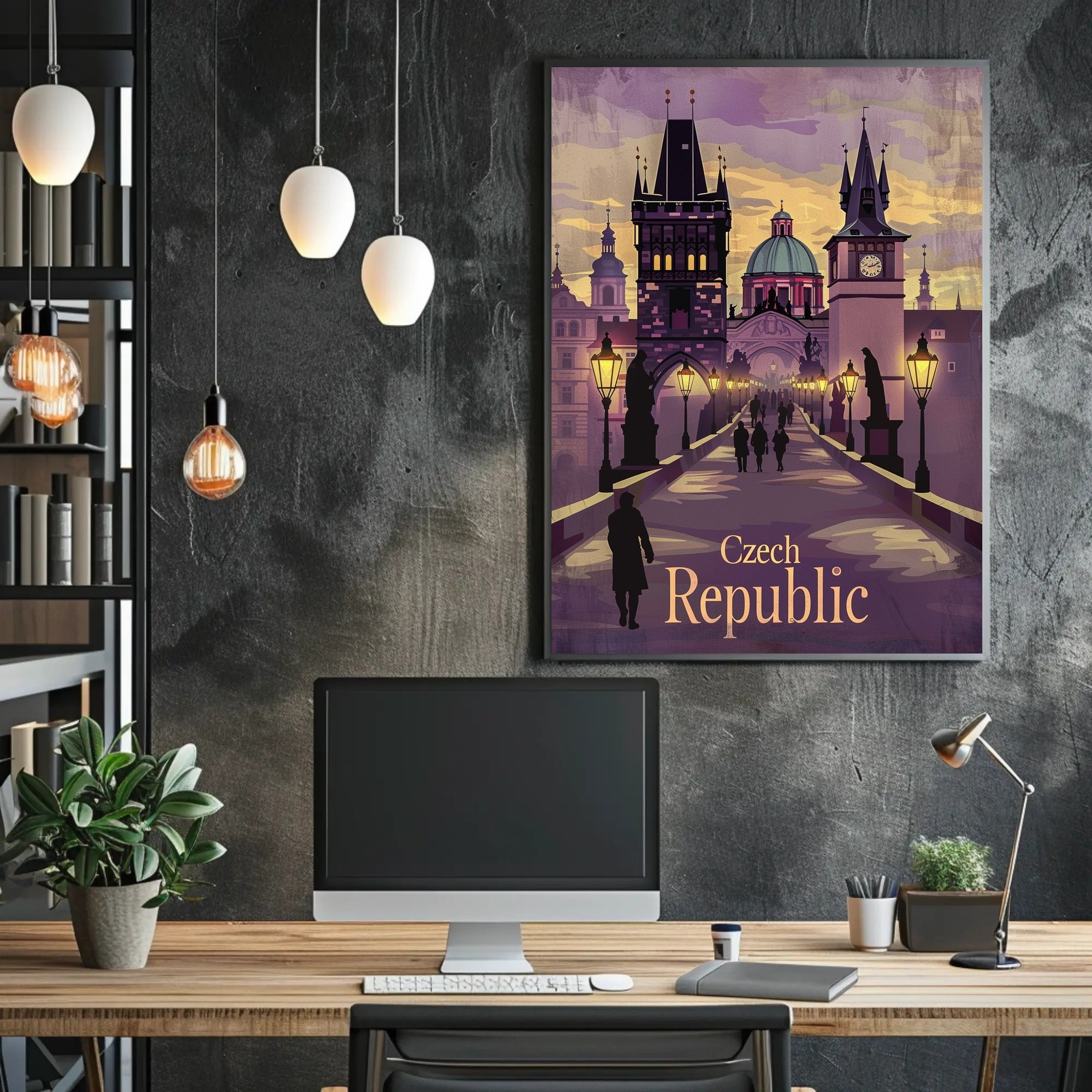 Prague's Iconic Skyline in Vintage Travel Poster PosterGoat
