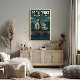 Providence Skyline Vintage Art Deco Travel Poster PosterGoat