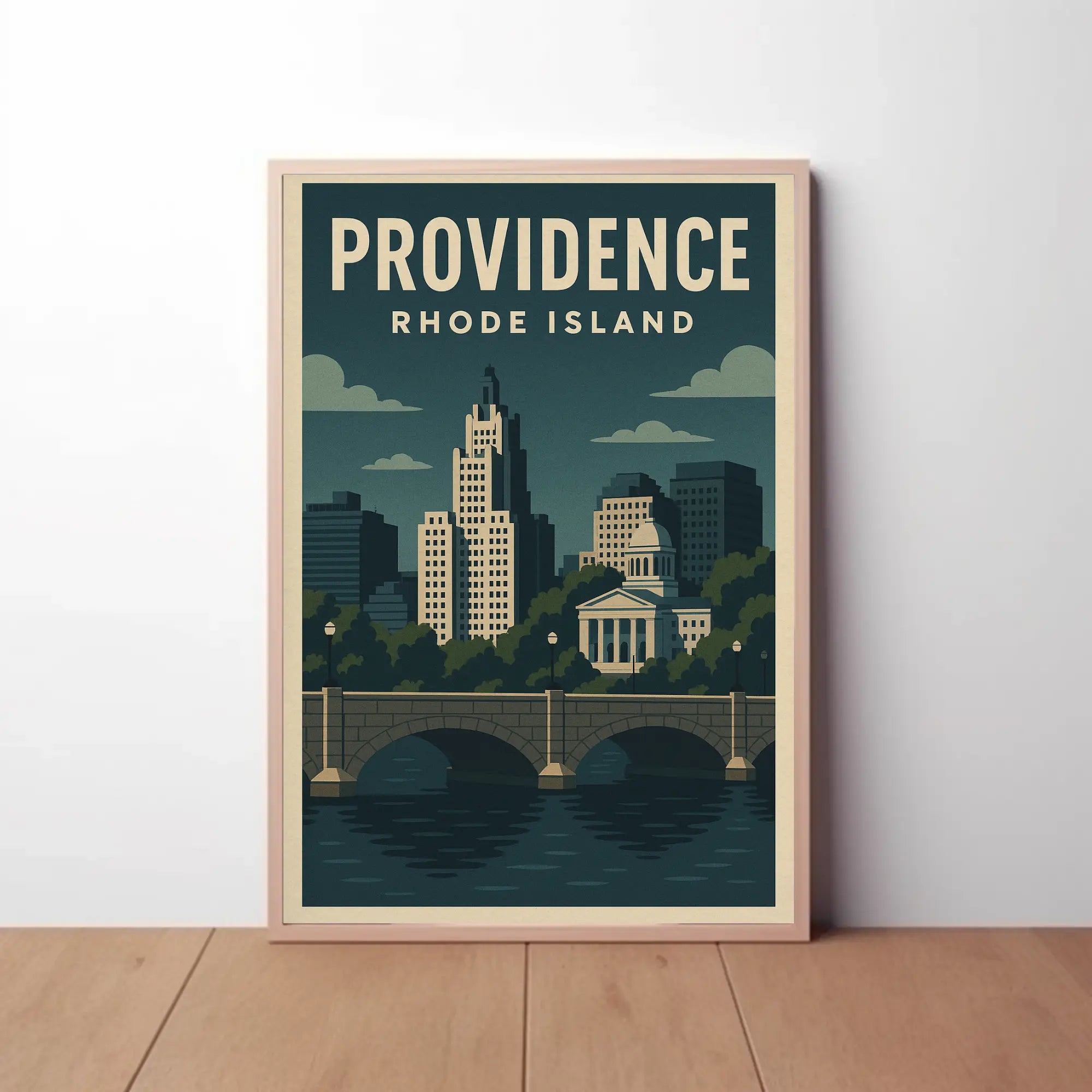 Providence Skyline Vintage Art Deco Travel Poster PosterGoat