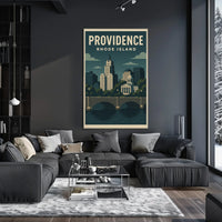 Providence Skyline Vintage Art Deco Travel Poster PosterGoat